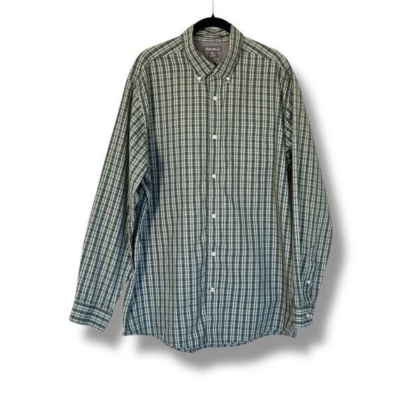 Eddie Bauer Men’s Wrinkle Free Relaxed Fit Green Plaid Button Up Shirt Large - Picture 1 of 9